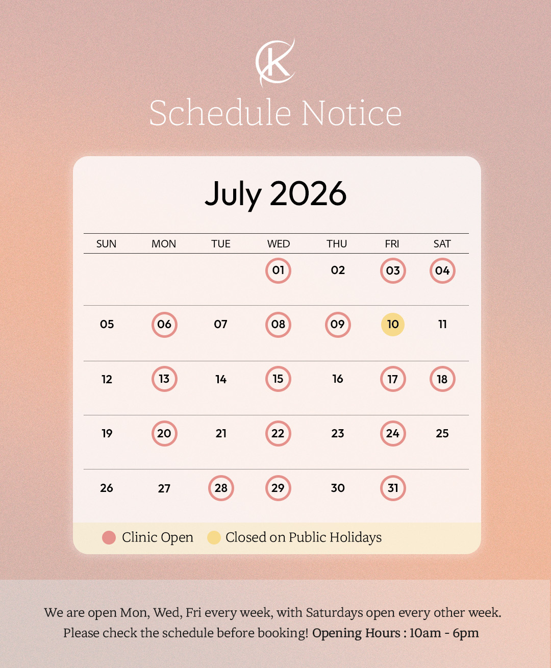July 2026 Schedule